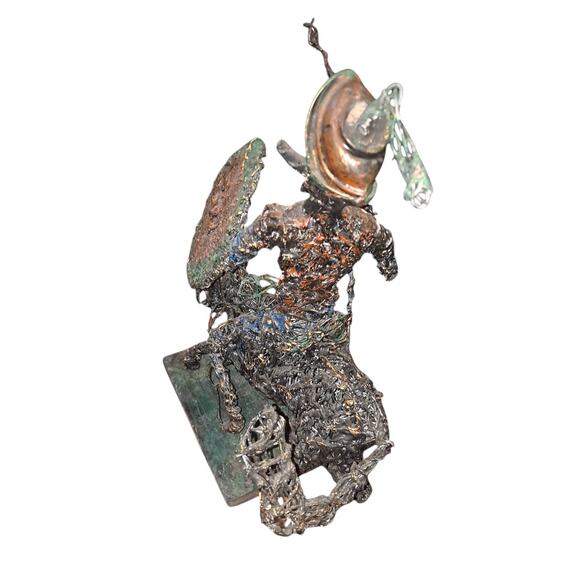 Artist C. Serraty Wire Sculpture Cowboy On A Horse With Lasso Signed - Picture 6 of 9